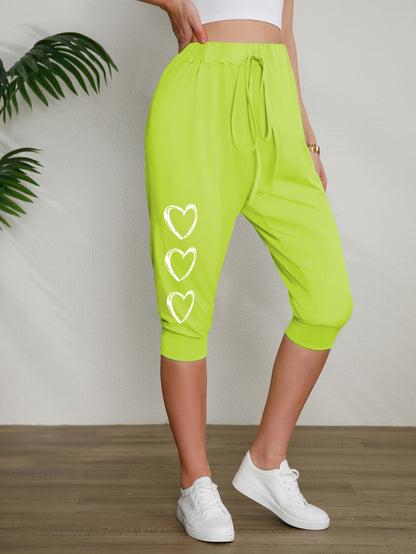 3pcs Women's Plus Size Capri Pants with Heart Print, Minimalist Casual Fit, Very Comfortable Loungewear