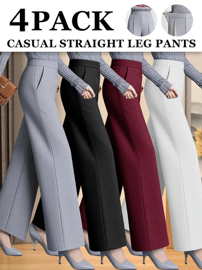 4pcs Spring And Summer Women'S New Slim Fit Narrow Version Casual Elegant Solid Color Women'S Trousers High Waist Slim Fit Comfortable Professional Formal Straight Tube Hanging Feeling High-end Design Suit Pants