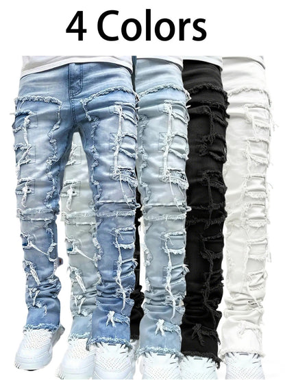 Men's Slim Fit Jeans - Classic Wash Distressed Everyday 377189