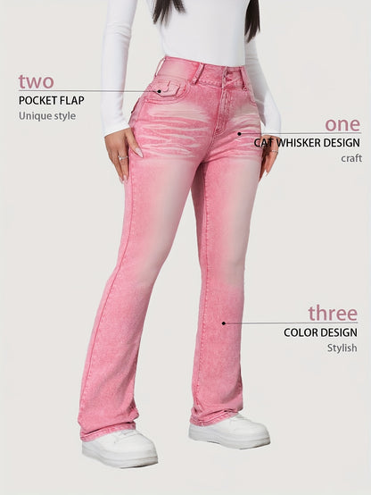 Plus Size for Women | Cute Pink Jeans | Y2K Fashionable | Slim-Fitting Style | with Pocket | Comfortable Jeans | Elastic Denim