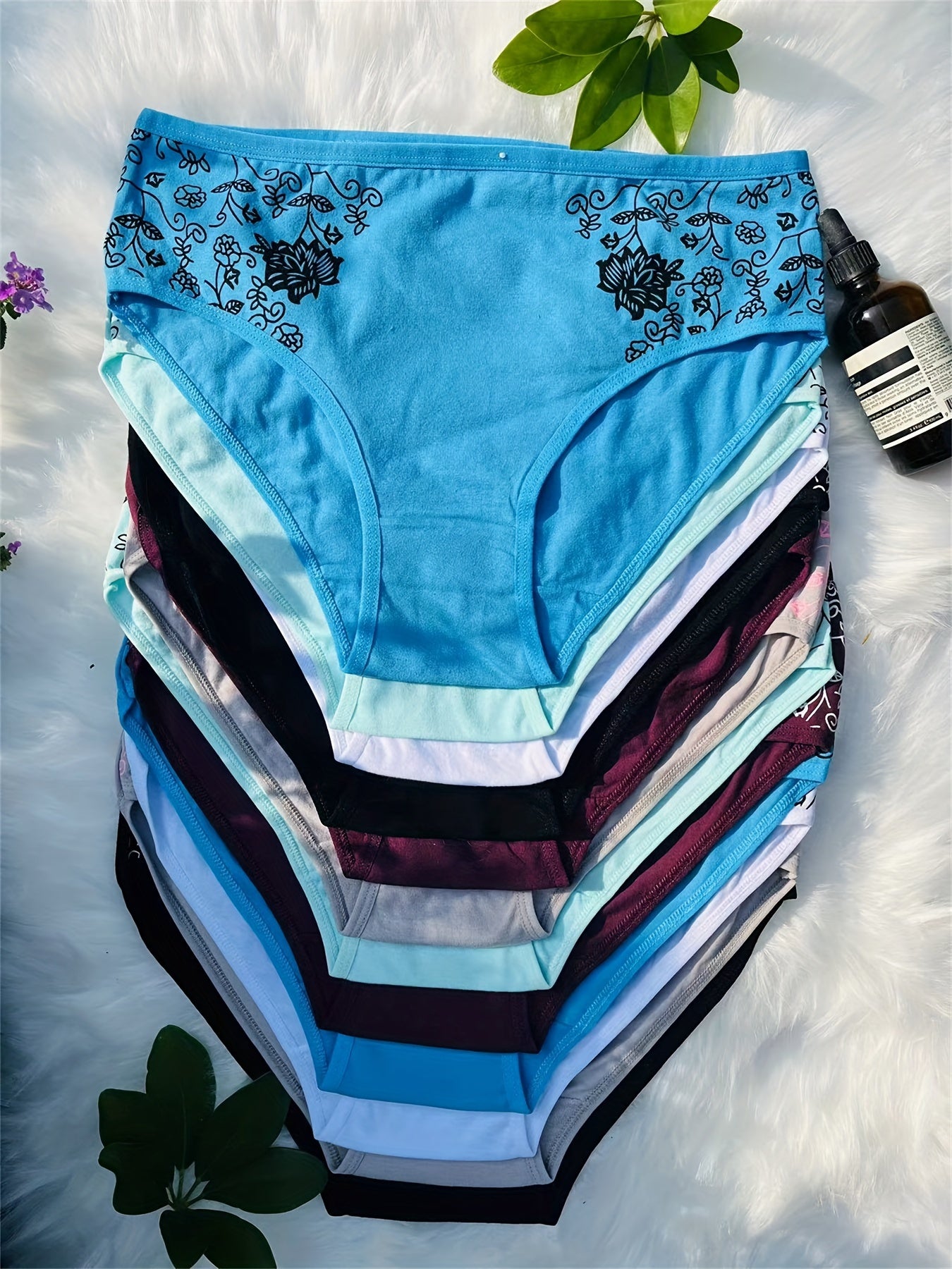 12pcs Set of Mid-Rise Pure Printed Women's Shapewear Panties, Breathable, Sexy, and Comfortable (Random Delivery)