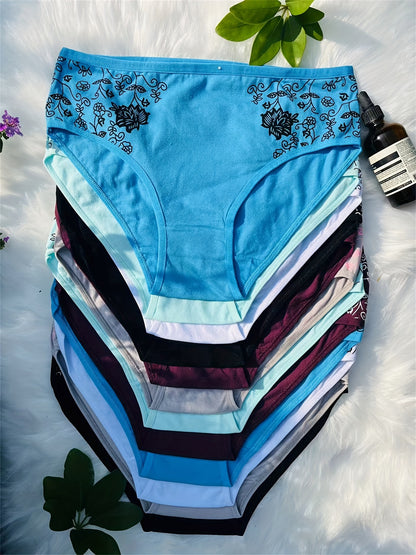 12pcs Set of Mid-Rise Pure Printed Women's Shapewear Panties, Breathable, Sexy, and Comfortable (Random Delivery)