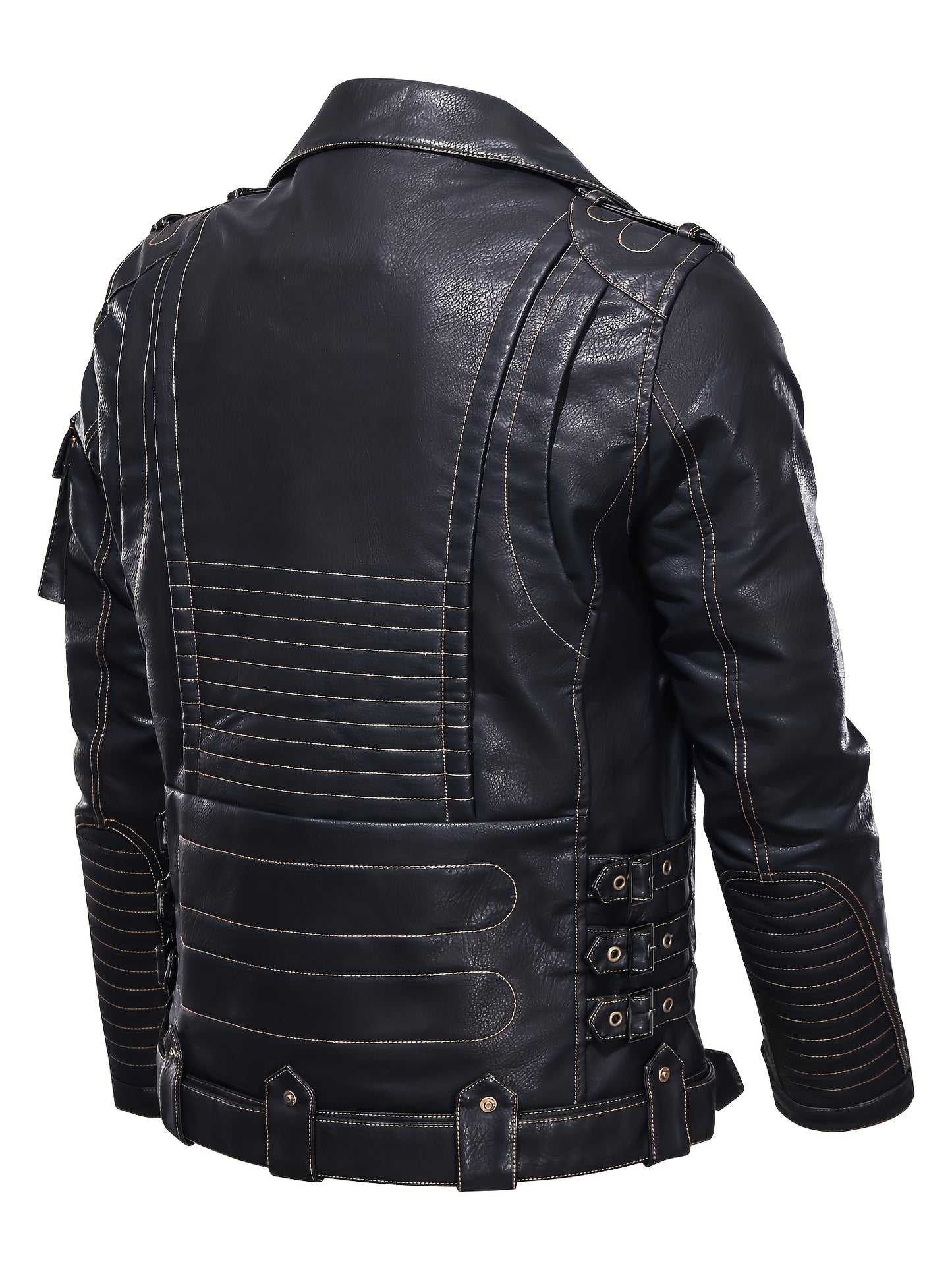 Men's Classic Black Motorcycle Biker Jacket - Multi Zipper Pockets, Adjustable Belt, Vintage Streetwear, Stylish Outerwear for Riding, Travel, Parties, Everyday Urban Look, Gift Idea
