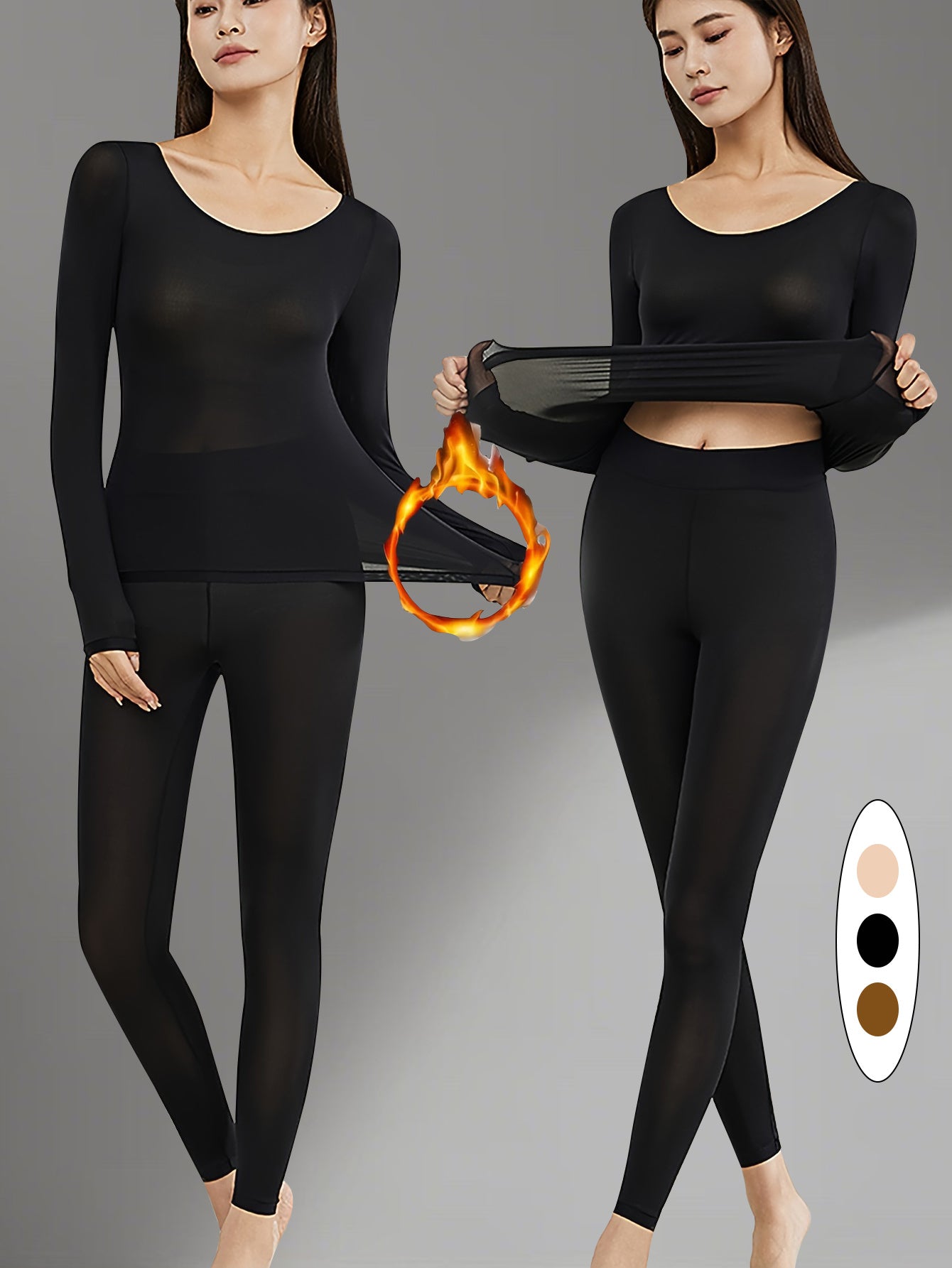 2pcs QUASTI Women's Ultra-Thin High Stretch Thermal Underwear - Seamless Invisible Bottom Layer, Warm & Comfortable for Fall & Winter, Solid Colors (, Brown,) - Perfect for Layering Tops, Winter Underwear, Sleek Design, Smooth Texture
