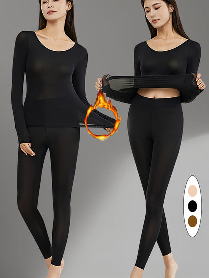 2pcs QUASTI Women's Ultra-Thin High Stretch Thermal Underwear - Seamless Invisible Bottom Layer, Warm & Comfortable for Fall & Winter, Solid Colors (, Brown,) - Perfect for Layering Tops, Winter Underwear, Sleek Design, Smooth Texture