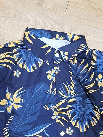 3pcs Men's Tropical Floral & Palm Tree Print Short Sleeve Shirts - Casual, Comfortable Summer Button-Up Dress Shirts in Black, White, & Beige - Perfect Gift for Him