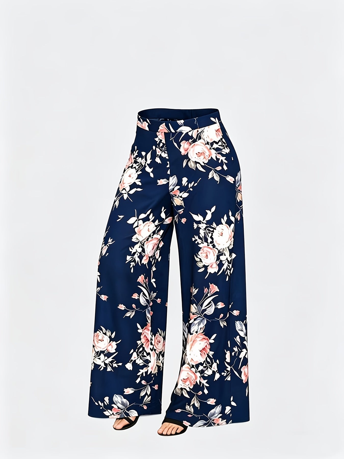 Plus Size - New Women'S Solid Color Top And Printed Pants Chiffon Fashion Style Set Top And Pants Two Piece Set