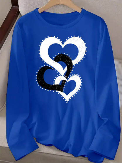 Classic Monochrome Interlinked Heart Design Women'S Long-Sleeve Shirt - Easy to Wash, Breathable, Soft Medium Stretch Material, Suitable for Spring, Autumn, And Winter Women'S Apparel, Length Women'S Wear