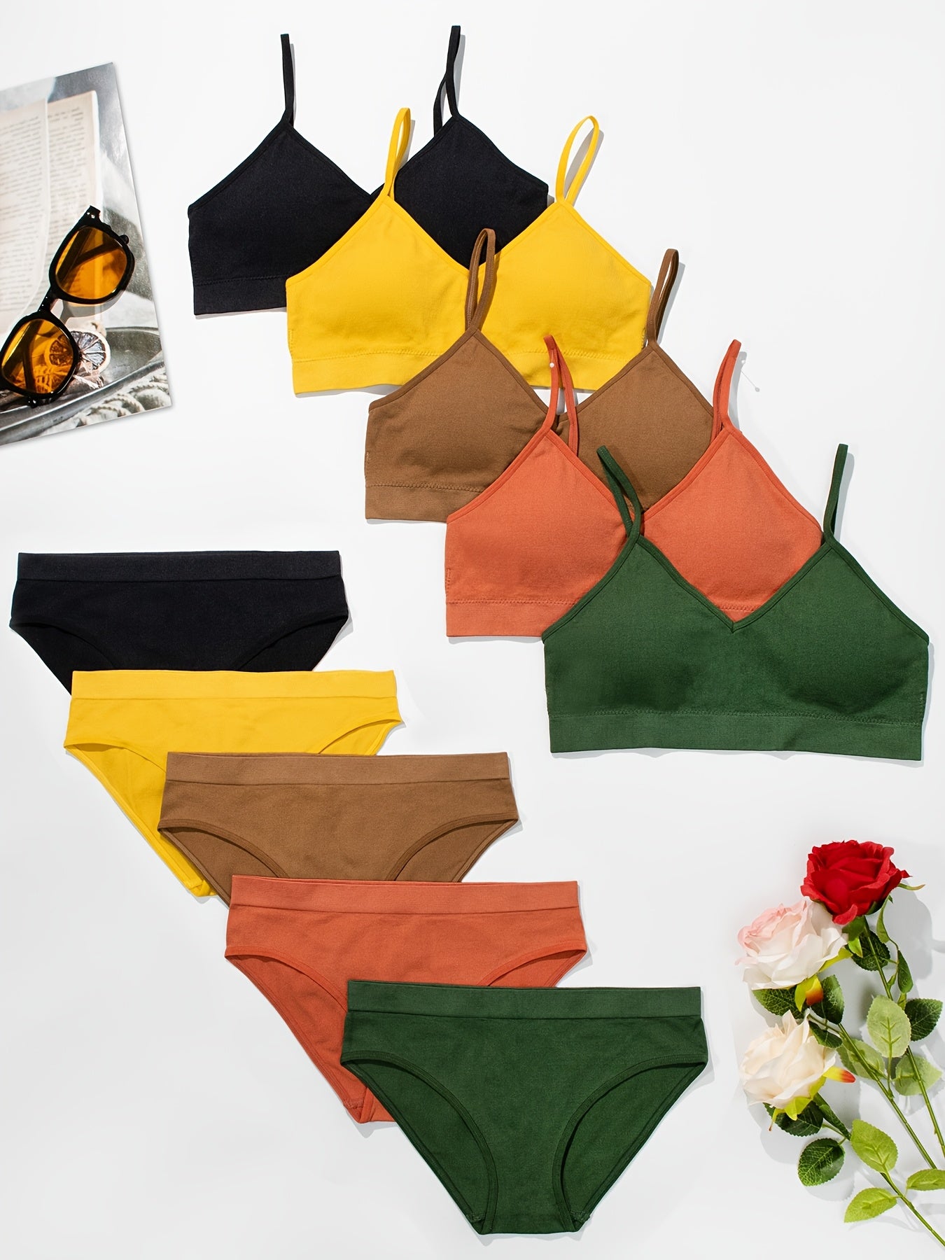 5pcs Women's Sexy And Cute Bra And Panty Underwear Set, Detachable Strapless Bra And Low-waist Stretch Briefs