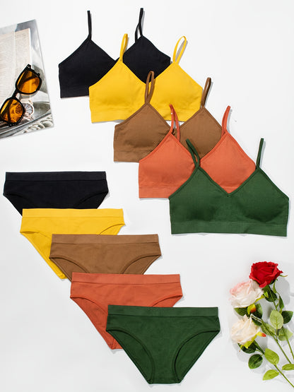 5pcs Women's Sexy And Cute Bra And Panty Underwear Set, Detachable Strapless Bra And Low-waist Stretch Briefs