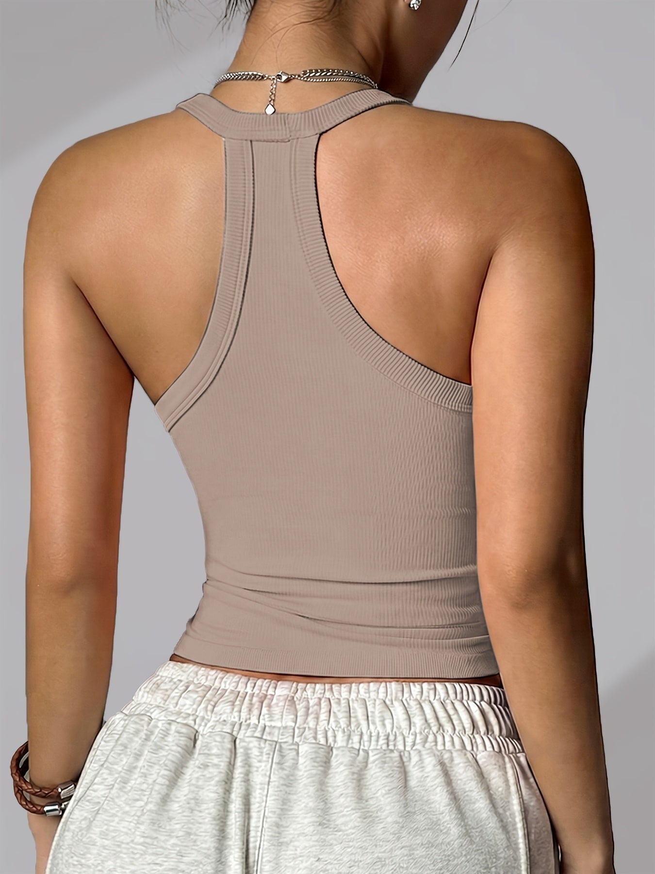 Women's White Polyester V-Neck Sleeveless Tank Top - product view 13
