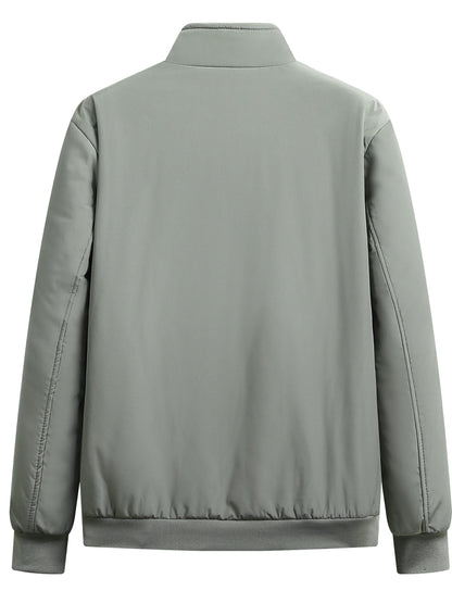 Plus Size Men's Solid Band Collar Jacket Fall Winter Fleece Warm Jacket, Men's Clothing, PLUS SIZE