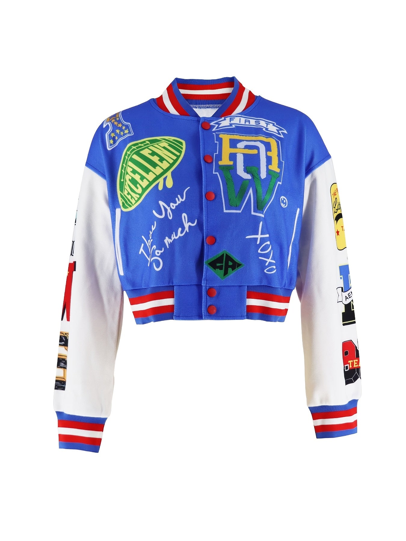 Casual Baseball Bomber Coat for Women Featuring a Color Block Design And Letter Print, Complete with Long Sleeves