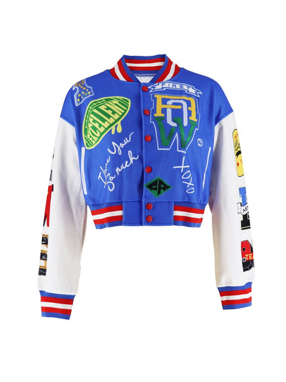 Casual Baseball Bomber Coat for Women Featuring a Color Block Design And Letter Print, Complete with Long Sleeves