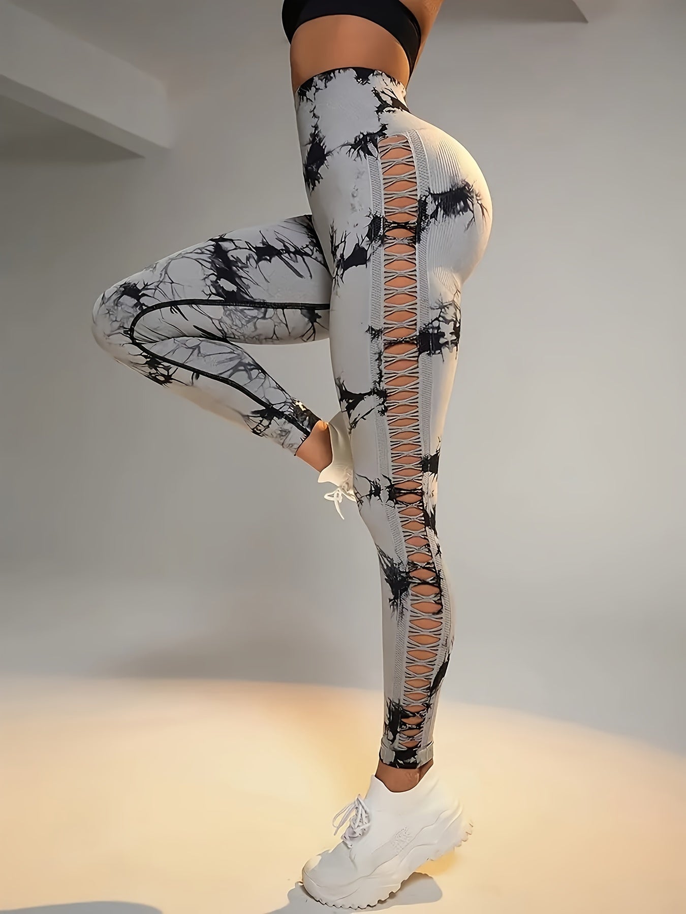 Women's High-Waisted Sculpting Yoga Pants - Butt-Lifting Seamless Design, Tie-Dye Print, Ultra-Comfort Stretch Fabric for Running, Sports & All-Season Activewear, Figureenhancing Fit | Highelastic Material