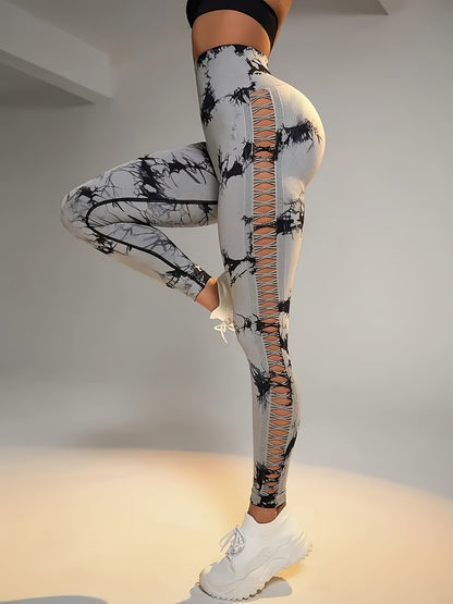 Women's High-Waisted Sculpting Yoga Pants - Butt-Lifting Seamless Design, Tie-Dye Print, Ultra-Comfort Stretch Fabric for Running, Sports & All-Season Activewear, Figureenhancing Fit | Highelastic Material