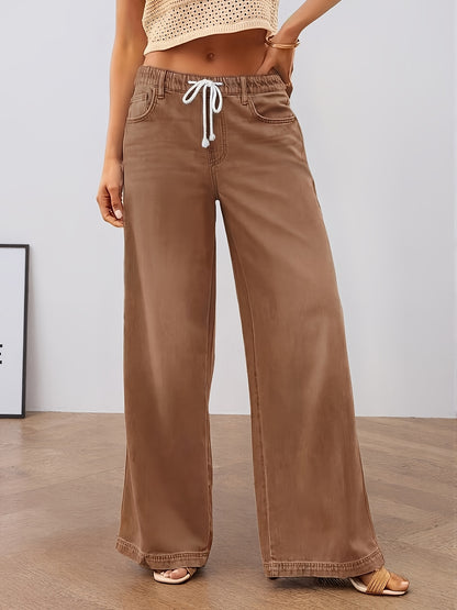 [Stretch-Waist Wide-Leg Jeans] Women's Stretch-Waist Straight-Leg Relaxed Fit Jeans Four-Season Casual High-Waisted Comfortable Wide-Leg Pants Fashionable Pants Suitable For Any Occasion
