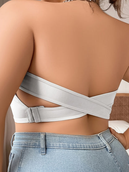 New Sexy Strapless Wrap Bra for Women with Anti-Slip, Bust-Lifting, Crisscross Side Clasp, And Beautiful Back Design