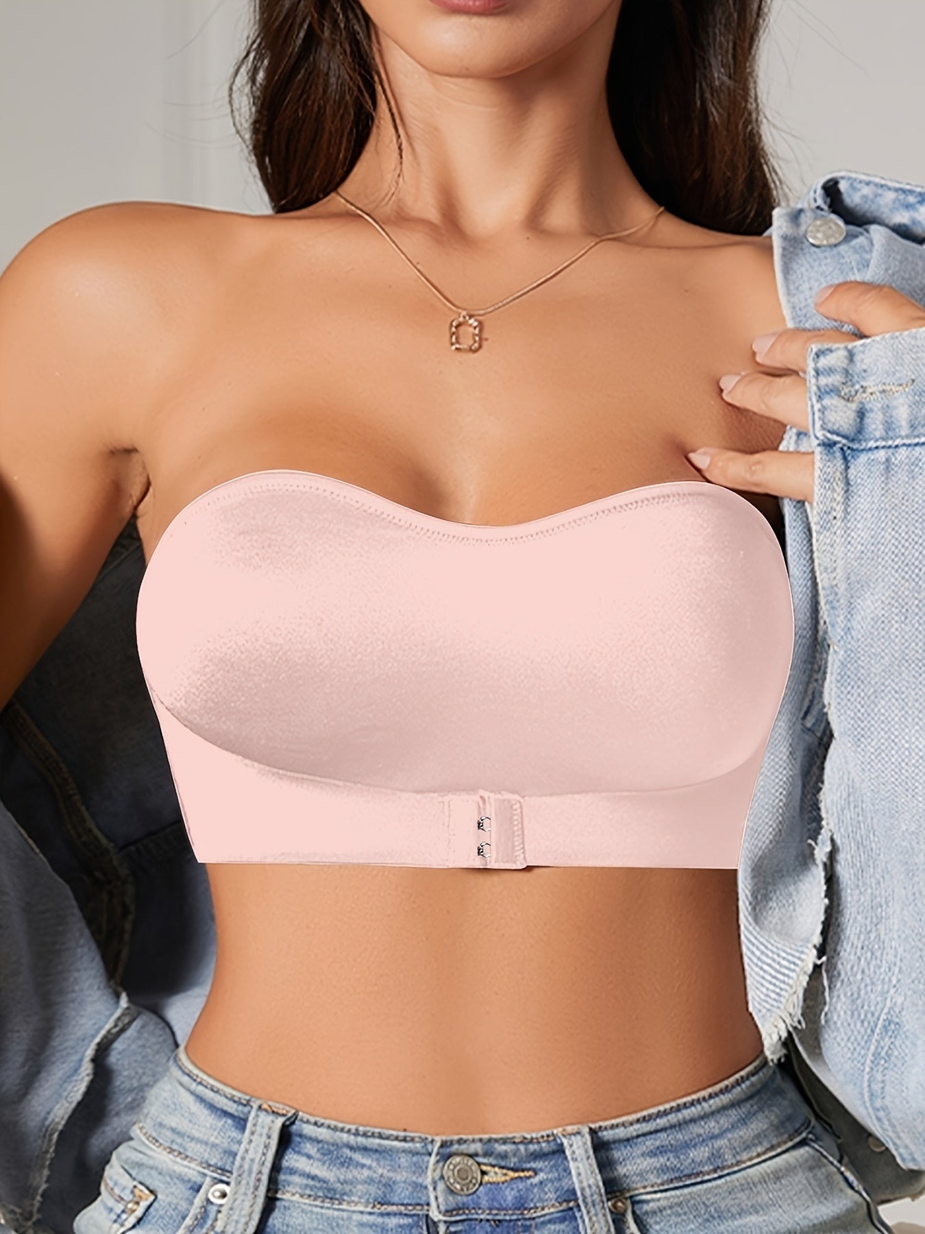 1/2/3pcs Women's Traceless Strapless Bra Set - Comfortable Without Steel Ring Thickened Design, Black, White, Meter, Pink