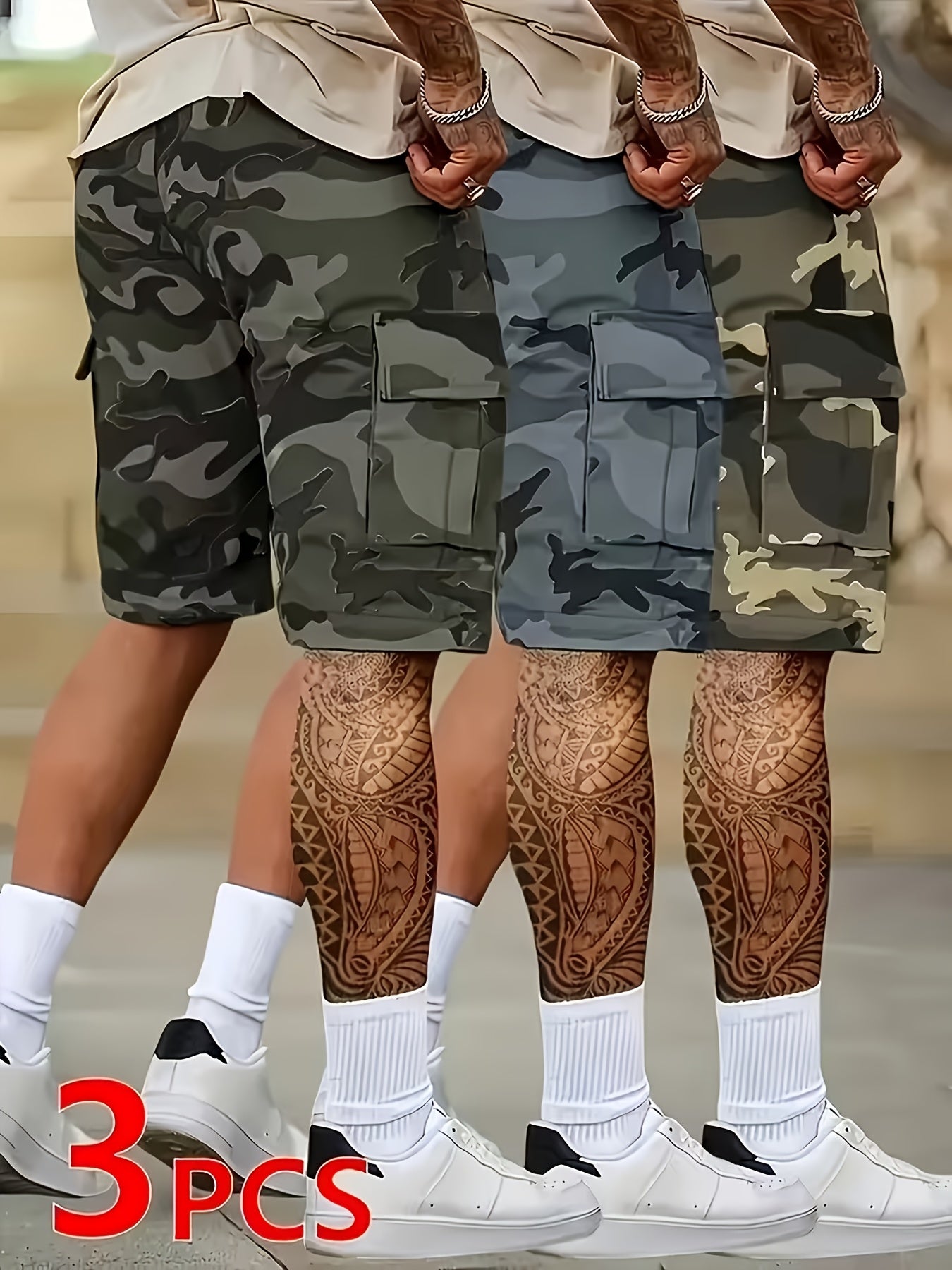 3pcs Set Of Camouflage Work Casual Sports Shorts with Large Pockets, Summer Quick-dry Breathable Shorts with Elastic Waistband, Perfect for Outdoor, for Teenager