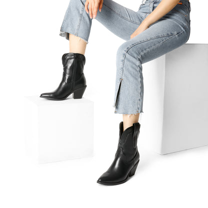 Women's Cowboy Ankle Boots, Western Booties Low Heel Pointed Toe Cowgirl Boots - Western style cowboys boots for women, for everyday wear, casual strolls, special events or any western-themed parties