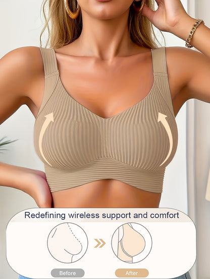 Plus-Size Wireless Women's Bra Suitable for Large Breasts - Full-Coverage Lift & Push-Up Underwire-Free Bust Enhancer with Adjustable Straps, Removable Pads, Seamless Smoothing Lingerie for Daily Wear & Special Occasions