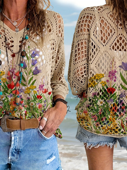 Women's Versatile Floral Pullover Hoodie