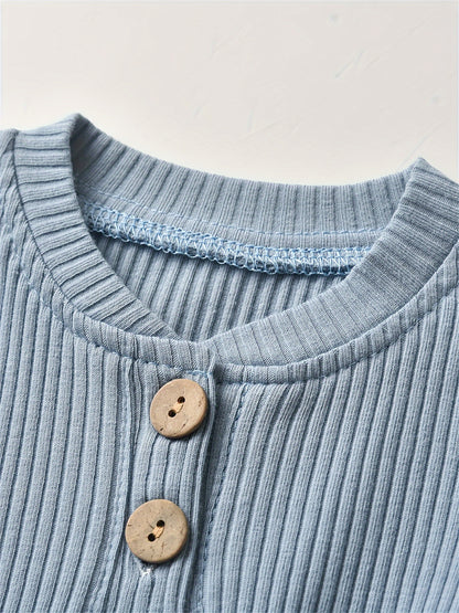 Kukitty Newborn Baby Boys Girls Clothes Unisex Long Sleeve Solid Color Ribbed Bodysuit And Pants Outfits Set, for Outdoor