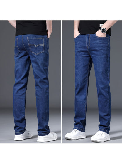 2pcs Men's Business Casual Jeans - Lightweight Slight Stretch Denim Pants, Classic Five-Pocket Design, All-Season Office & Casual Attire - Formal to Casual Outfits, Durable Fabric