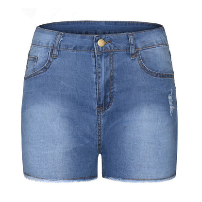 Women's Dark Blue Denim High-Waist Slim-Fit Denim Shorts - product view 8