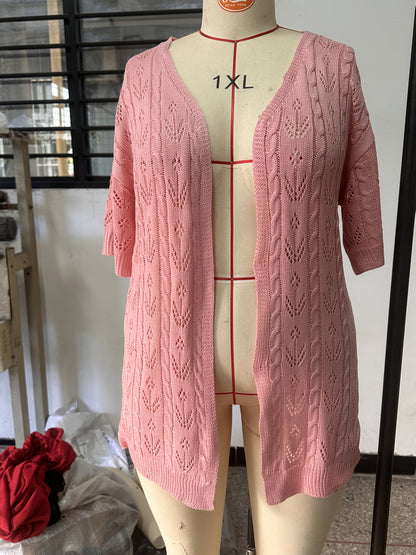Plus Size, Plus Size Women's Lightweight Lace- Cardigan - Open Front Semi-Sheer Cover-Up with Cut-Out Design, Casual Chic Spring/Summer Beachwear for Vacation & Leisure, Summer Layering Piece | Elegant Cardigan | Elegant Craftsmanship, Lace Cardigan