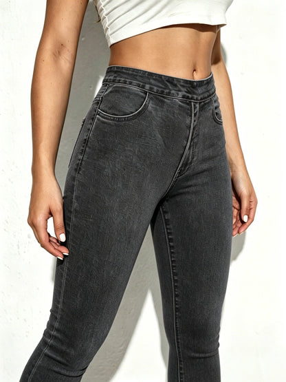 [High Waist Skinny Jeans] Women's High Waist Stretch Skinny Jeans with Tummy Control & Hip Lift - Elastic Waistband Washed Denim Pants Suitable for Work, Daily Wear, Tummy Control Suitable for Workouts, Casual Outfits, Pocketed Trousers