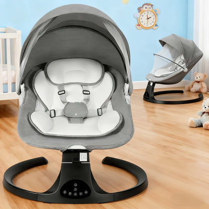Baby Swing, 5 Different Swinging Speeds, 10 Lullaby Songs, 15-point Safety Belt, Suitable for Both Indoor And Outdoor Use, Frees Mom's Hands, Equipped with A Safety Belt, Lightweight, Easy to Fold And Store, Suitable for Babies Aged 0-9 Months.