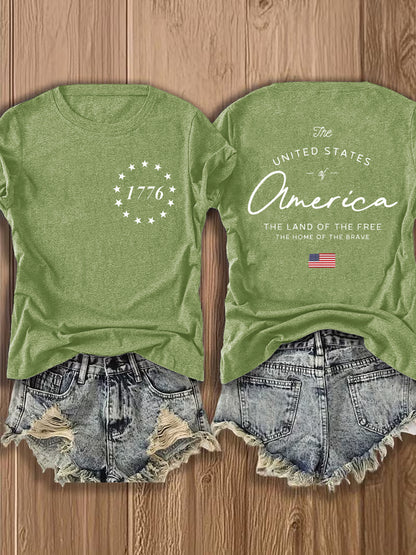 Women' US Flag T-Shirt with 1776 Design & American Symbols - Breathable Short Sleeve Top, Casual Streetwear Blouse-Compatible for - Wear Suitable for Fall Outfits, 4th of, Casual Attire, Machine Washable Non-
