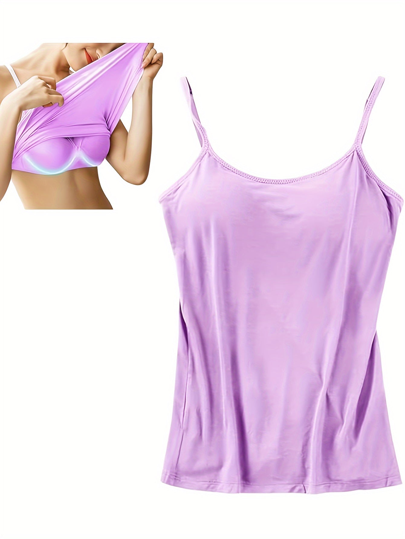 Ladies' Tank Top Featuring an Integrated Bra - Padded Camisole For, Highly Elastic Spaghetti Straps with Adjustable Breathable Straps Available in Sizes S to XL
