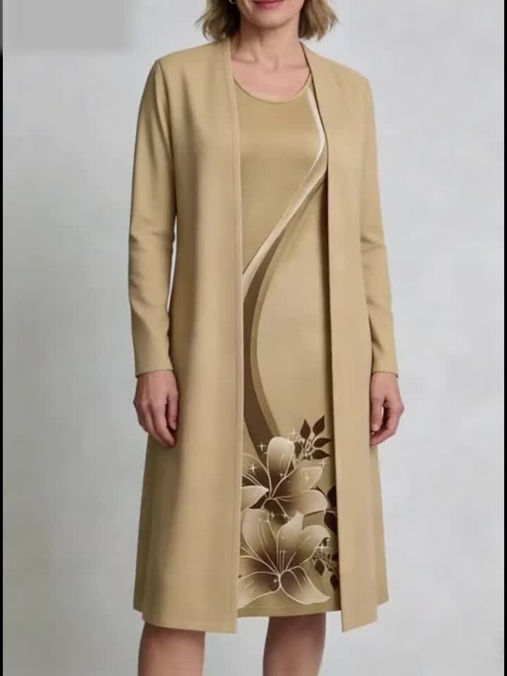 2pcss Set, Vest Style Dress+Long Sleeved Jacket Cardigan, Women'S Fashionable Dress Set, Floral Print Dress Cardigan Top Paired with Waist Cinching Long Skirt 2pcss Set, Elegant Temperament, Suitable for Wearing on The Street