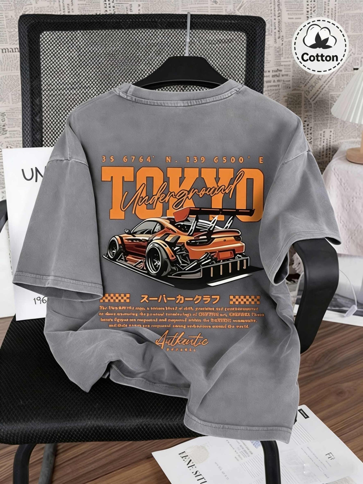 Spring And Summer Racing Pattern Men'S T-Shirt Top, Micro Elastic Fit, Washed with Water to Make Old, Breathable Black Round Neck Short Sleeved T-Shirt, Daily Casual Street T-Shirt Top