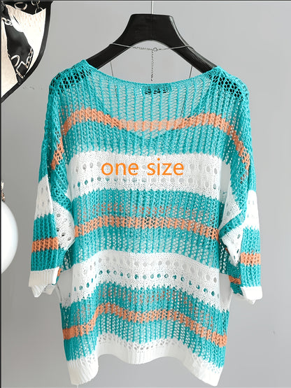 Summer Elegant Loose Hollow Sunscreen Beach Half-Sleeve Smock