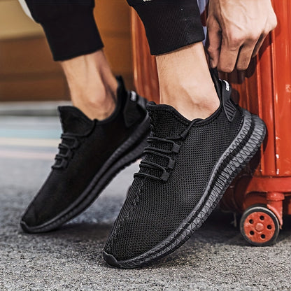 Men's Lightweight Low Top Sports Shoes - Solid Color, Rubber Sole, Fabric Upper & Insole | Breathable & Comfortable | Versatile Casual Design