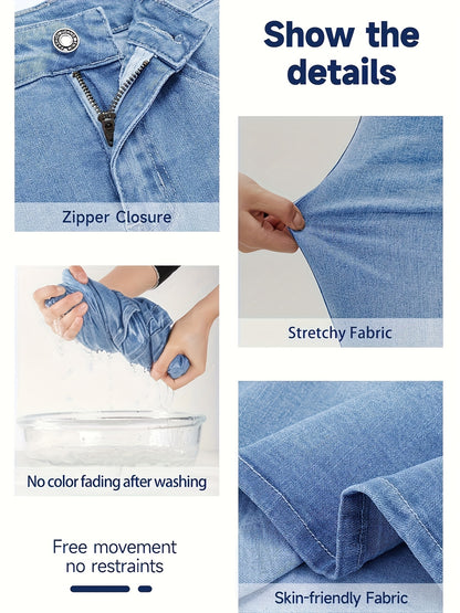 Long Denim Skirt for Women Casual A-Line Denim Maxi Skirt Stretch High Waisted Jean Skirt with Pocket