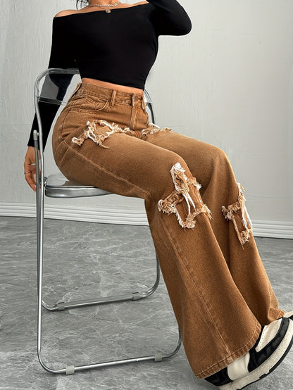 Melard colorway American street style star patchwork washed wide-leg straight jeans