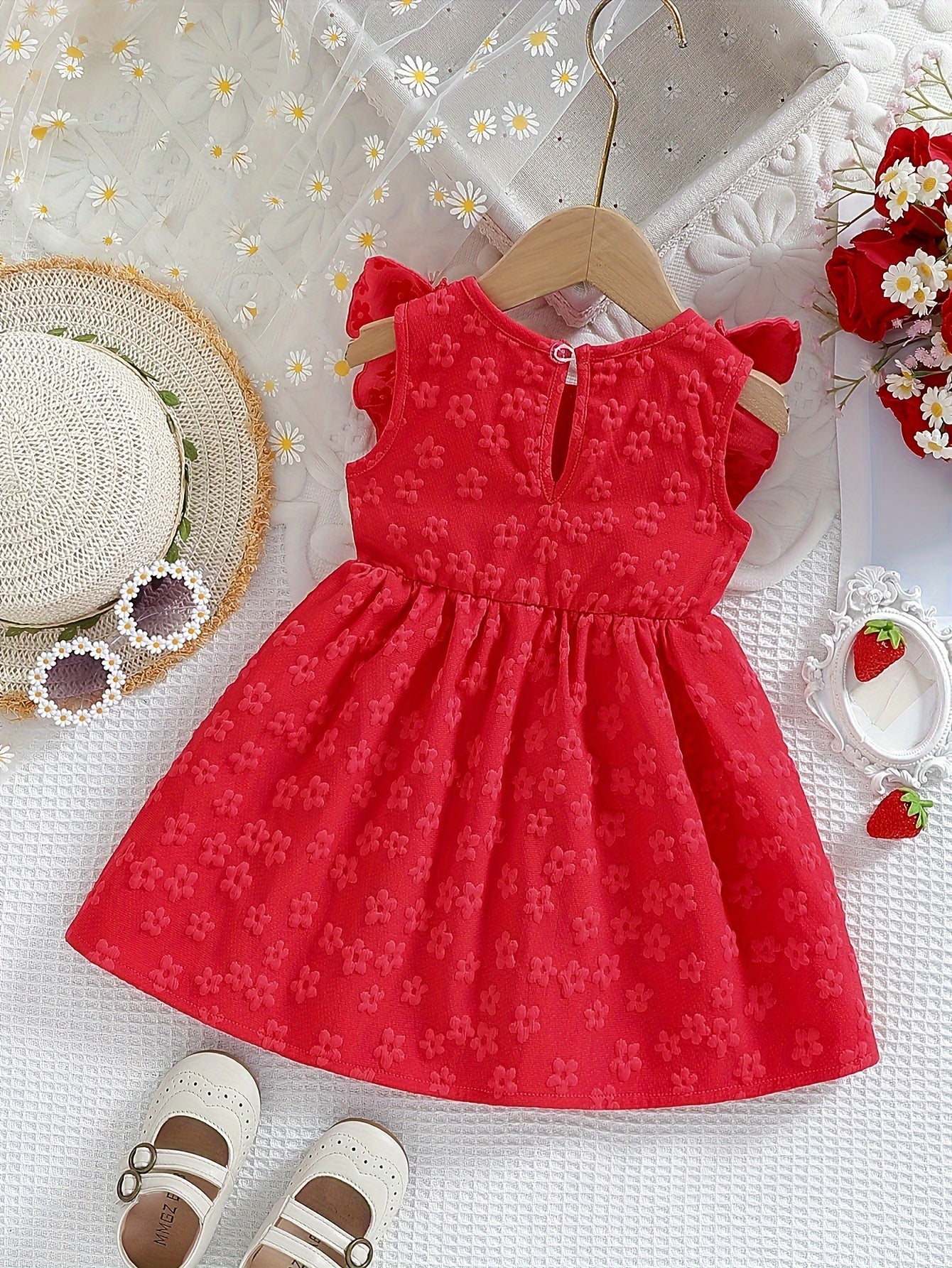Baby Girl Clothing, Baby Products, Newborn Baby Girl Clothing, Baby Girl Summer Versatile And Cute Round-neck Plain-color Ruffled Floral Princess-style Dress. Baby Girl Casual Dress. Back-to-school Promotion. Valentine's Day Gift.