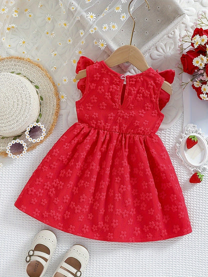 Baby Girl Clothing, Baby Products, Newborn Baby Girl Clothing, Baby Girl Summer Versatile And Cute Round-neck Plain-color Ruffled Floral Princess-style Dress. Baby Girl Casual Dress. Back-to-school Promotion. Valentine's Day Gift.