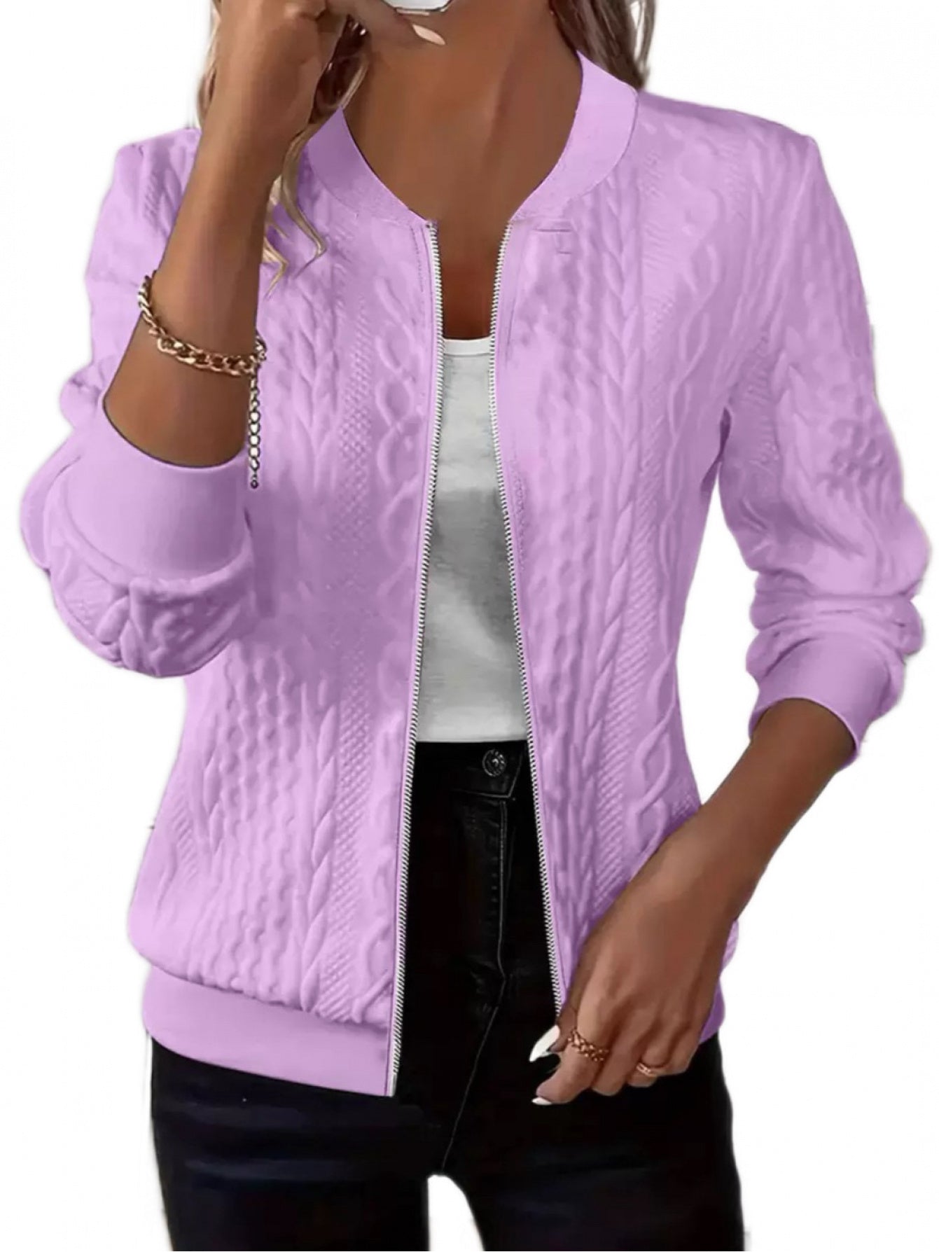 Chic Solid Jacket for Women Featuring a Zipper And Baseball Collar, Suitable for Machine Washing. Ideal for Spring And Autumn Wear, Perfect for Both Casual And Formal Occasions