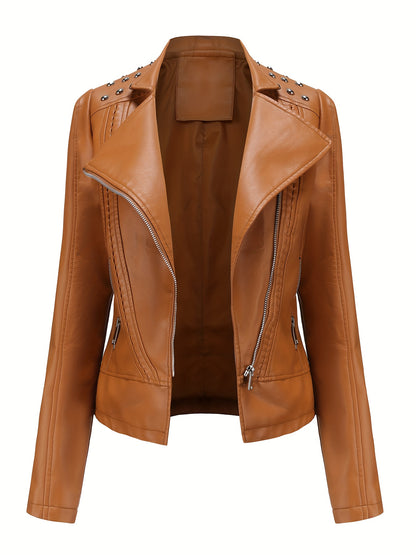 Women'S Beaded Jacket Women Long Sleeve Fashion Jacket Lapel Biker Clothing