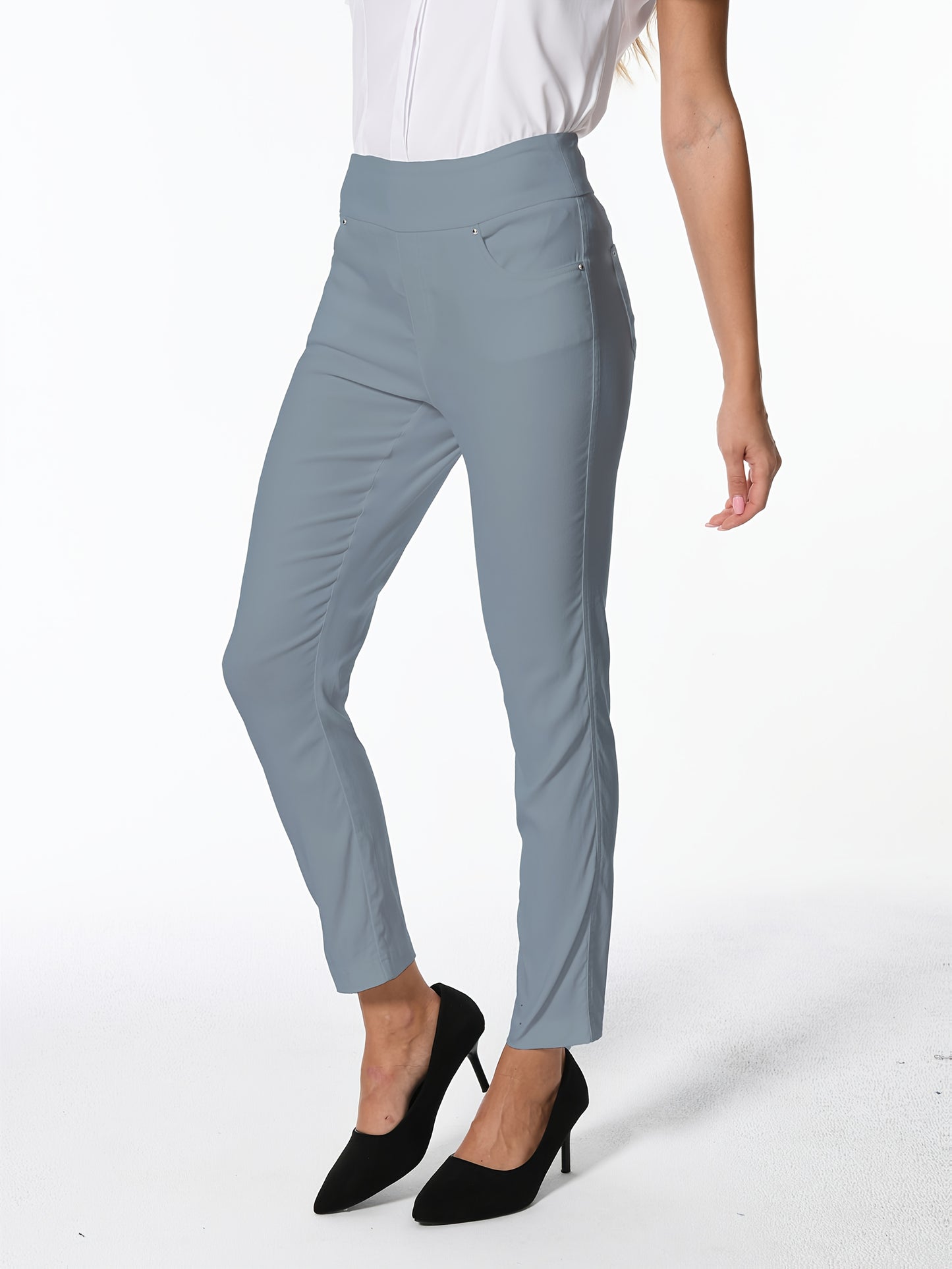 Women's High Waist Dress Pants Stretchy Straight Leg Slim Fit Work Slacks with 5 Pockets, Elegant Office & Casual Wear