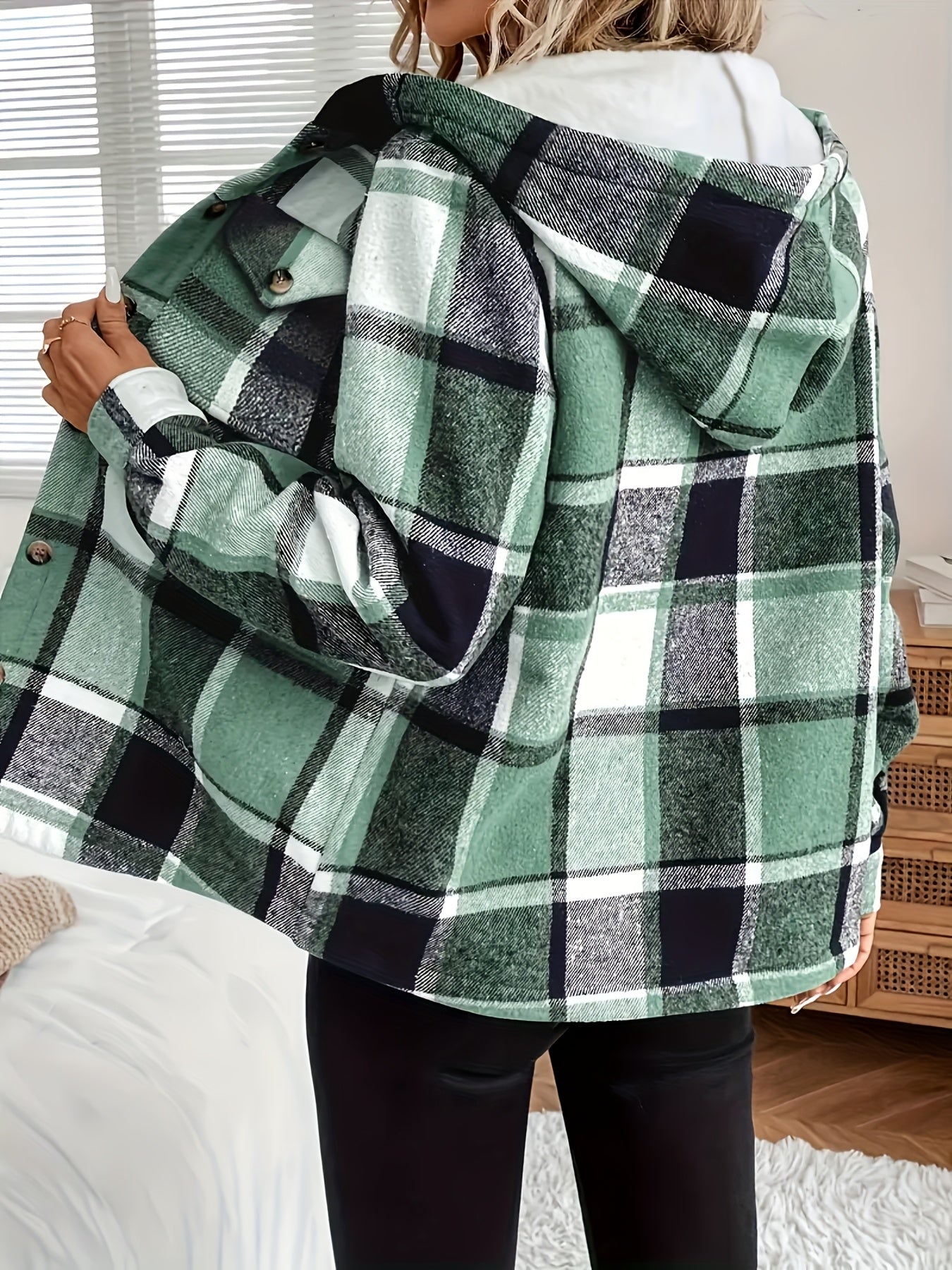 Women'S Winter Clothes, Plaid Flannel Shirt Jacket Longline, Fleece Lined Warm Coat, Oversized Casual Outerwear