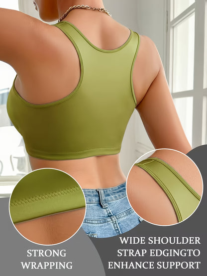 1pc High-quality Satin Fabric Women'S Bra | Wireless, Front Buckle Design, Strong Support, Comfortable Gather, Suitable for Daily and Formal Wear, Non-removable Padding