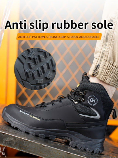 Men's Steel-Toe Work-Style Boots - Rubber Traction Sole and Cushioned Insole