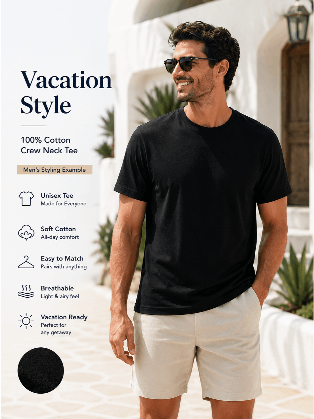 Men's HY01-Black-3pcs V-Neck Slim-Fit T-Shirt - product view 34
